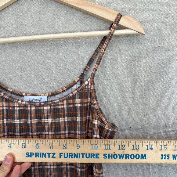 Just Polly Plaid Dress Large Brown Check Knit Pull-on Jumper 90's Y2K Bodycon - Picture 4 of 8